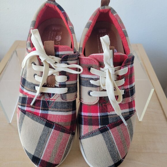 NEW Tom’s Women’s Del Ray Tartan Plaid Sneaker - Red & Brown (Size 6½) - Picture 5 of 15